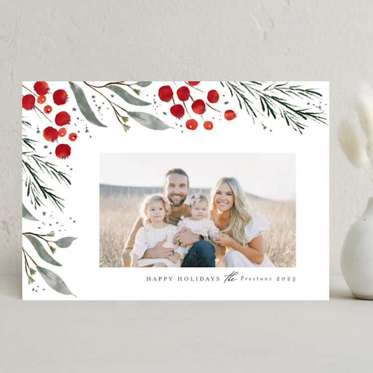 "Swept Away" - Holiday Cards in Berry by Lehan Veenker - Front