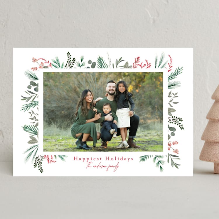 "Greenery frame" - Holiday Cards in Holly Berry by Susan Moyal - Front