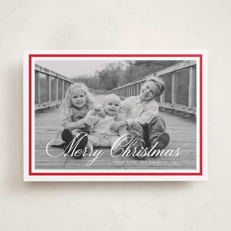 "Minimalist Border" - Holiday Cards in Berry by Kelly Schmidt - Front