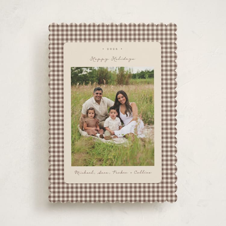 "Gingham Vintage" - Holiday Cards in Gingerbread Latte by Emily Betts - Front