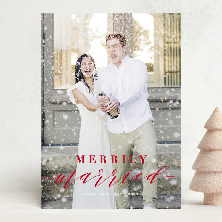 "Merrily Married" - Holiday Cards in Cherry by Roxy Cervantes - Front