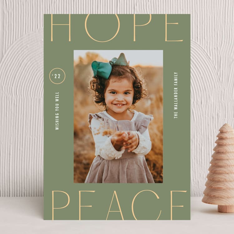 "hope + peace" - Holiday Cards in Pine by Meg Gleason - Front