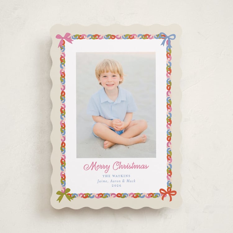 "Paperchain Border" - Holiday Cards in Buttercream by Erika Firm - Front