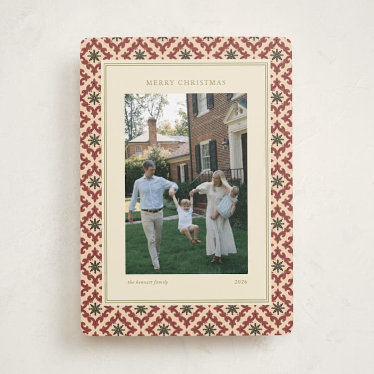 "Vintage Tile Frame" - Holiday Cards in Burgundy by Rina Ozum - Front