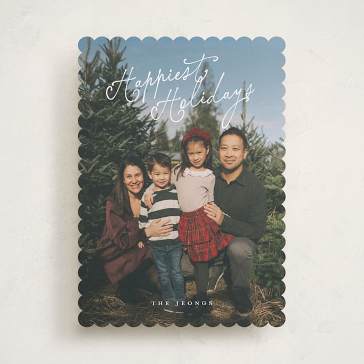 "Happy curly Script" - Holiday Cards in Snow by Angela Garrick - Front