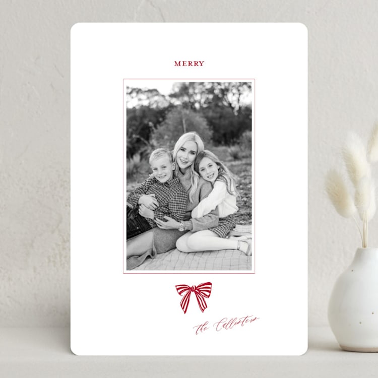 "Stamped with a Bow" - Holiday Cards in Candy Cane by Mere Paper - Front