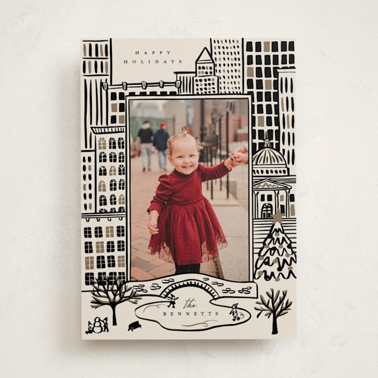 "City Sketch" - Holiday Cards in Licorice by Ekko Studio - Front
