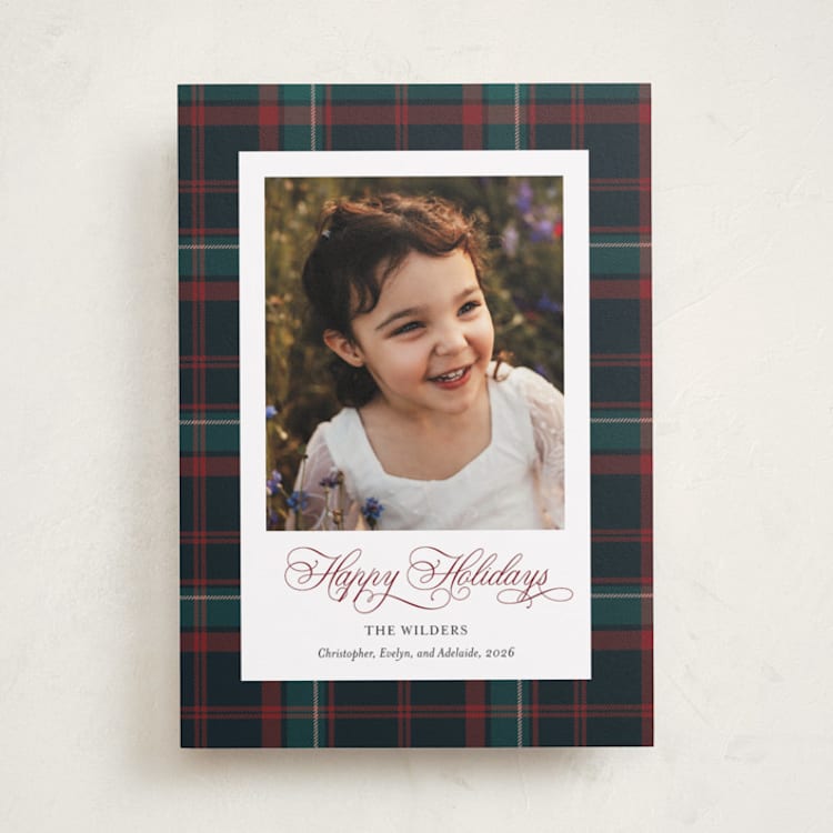 "Plaid Traditions" - Holiday Cards in Navy by Cindy Reynolds - Front