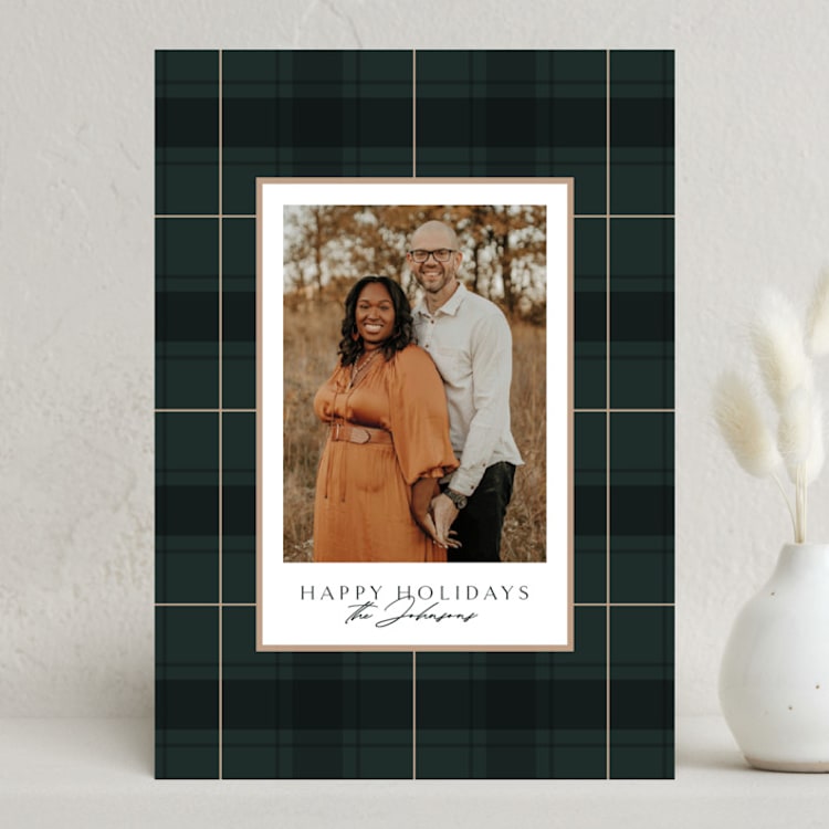"Chic Plaid" - Holiday Cards in Blue Spruce by Kate Ahn - Front