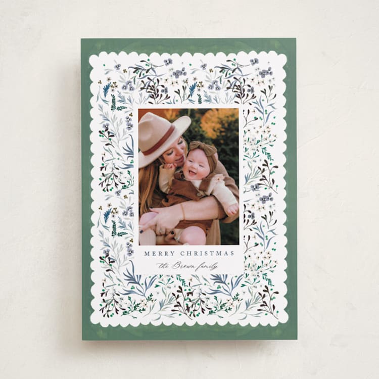 "Wonderland Floral" - Holiday Cards in Pine by Kelly Ventura - Front