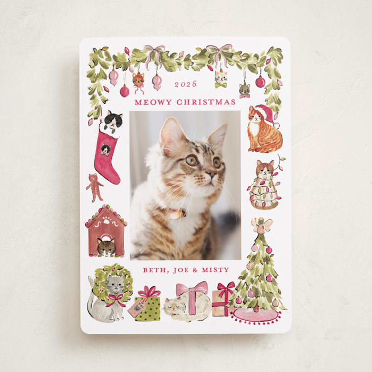 "Meowy Christmas" - Holiday Cards in Cranberry by Sarah Knight - Front