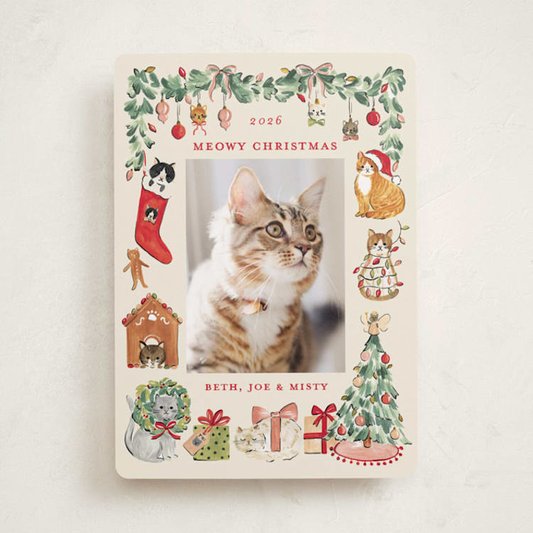 "Meowy Christmas" - Holiday Cards in Vintage by Sarah Knight - Front