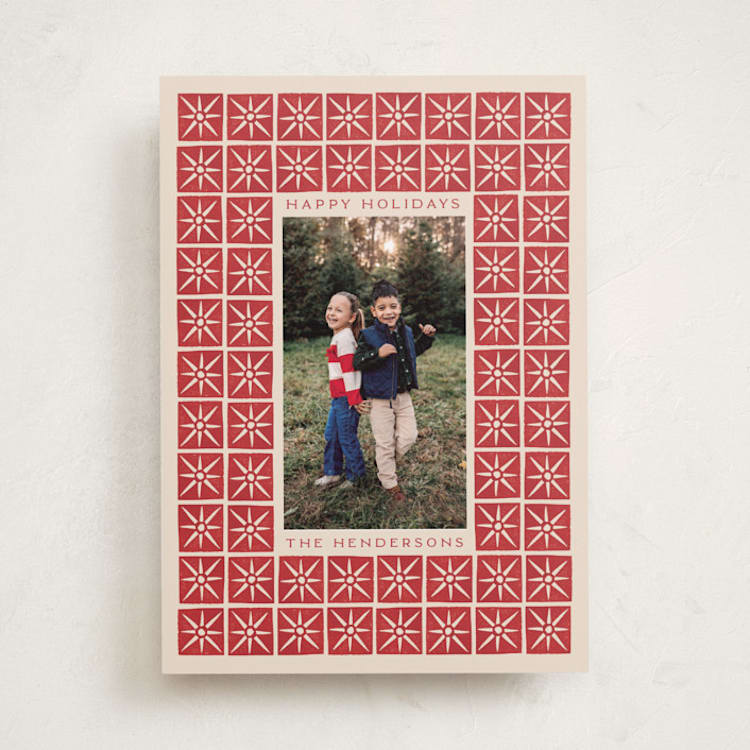 "Stamped Blocks" - Holiday Cards in Poinsettia by Katharine Watson - Front