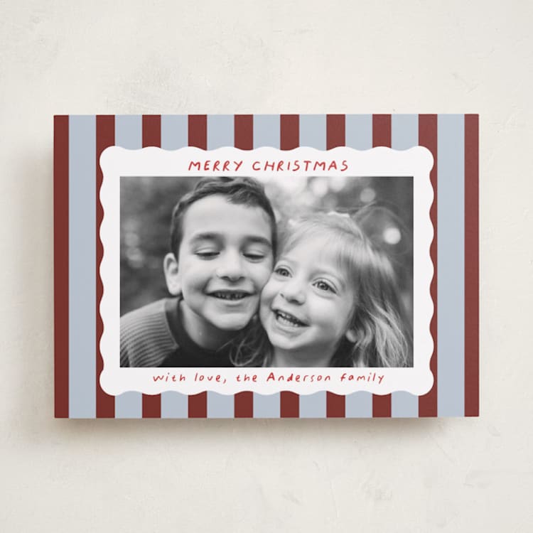 "Scalloped Holiday Stripes" - Holiday Cards in Winter Ribbon by Cass Loh - Front