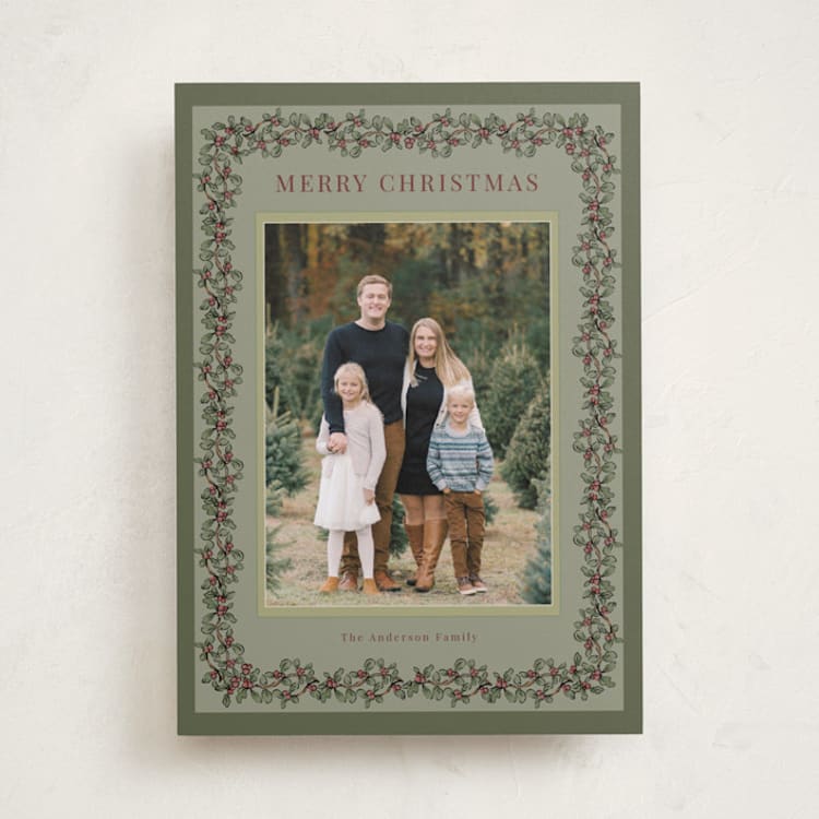 "Winter Berry Frame" - Holiday Cards in Olive by Cass Loh - Front
