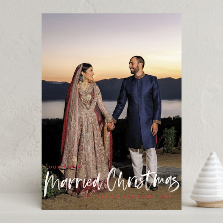 "Our First Married Christmas" - Holiday Cards in Berry by Kerry Doyle - Front