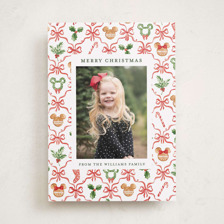 "Disney Mickey's Merry Christmas" - Holiday Cards in Candy Cane by Sarah Knight - Front