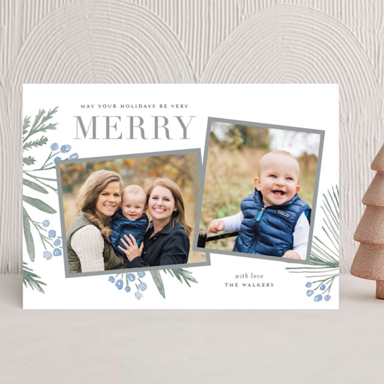 "Holidays Upon Us" - Holiday Cards in Cool Grey by Oscar and Emma - Karly Depew - Front