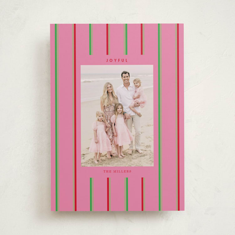 "Colorful Stripes" - Holiday Cards in Peony by Baumbirdy - Front