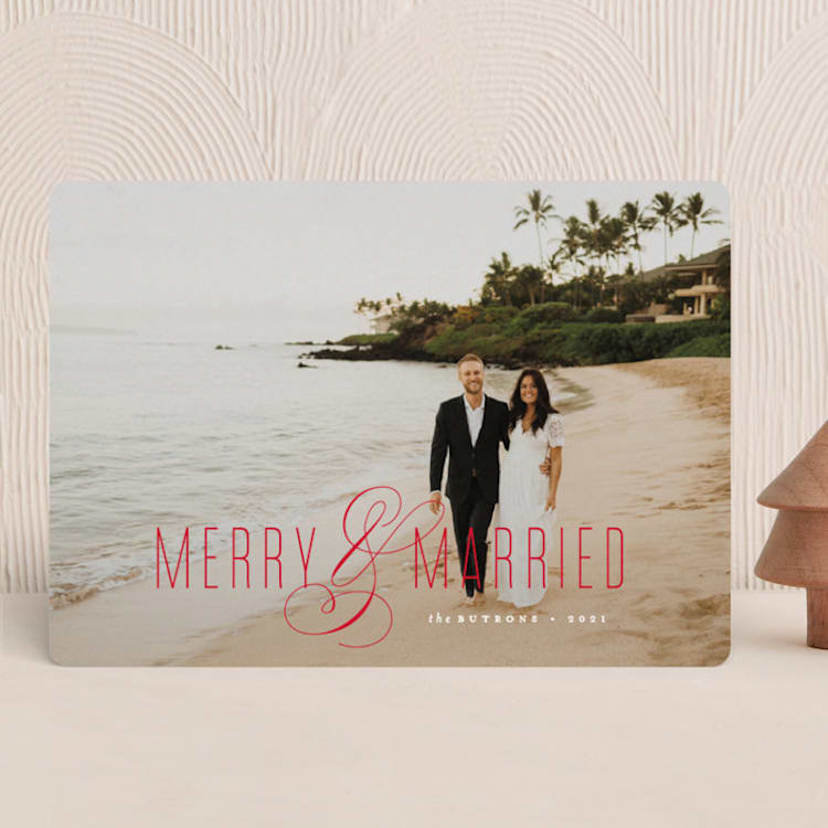 "Merry and Married" - Holiday Cards in Cherry by Roxy Cervantes - Front