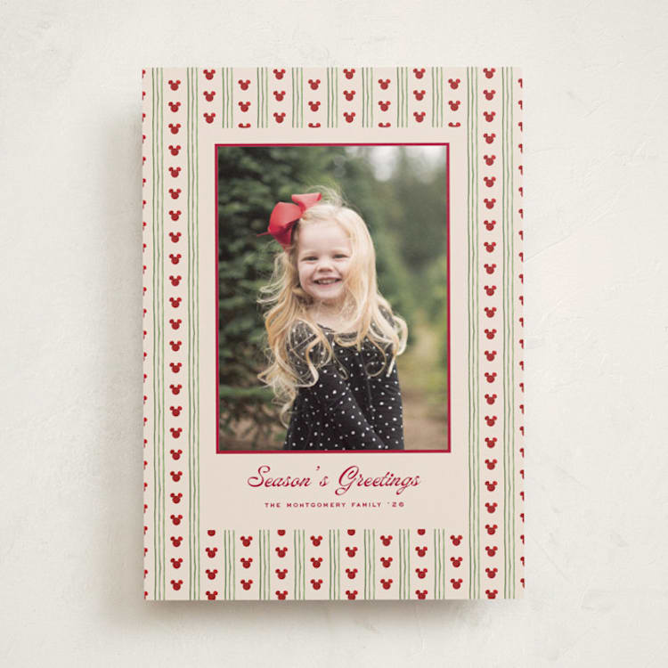 "Disney's Preppy Stripes Mickey Mouse" - Holiday Cards in Crismson by Claudia Orengo - Front