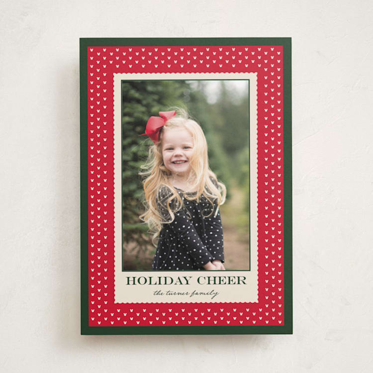 "Disney's Mickey Mouse Swiss Dot" - Holiday Cards in Holly Berry by Jenna Holcomb - Front