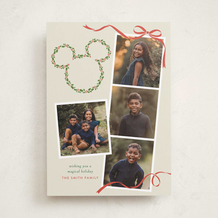 "Disney's Mickey Ribbon Holly" - Holiday Cards in Wreath by Sarah Hawkins Designs - Front