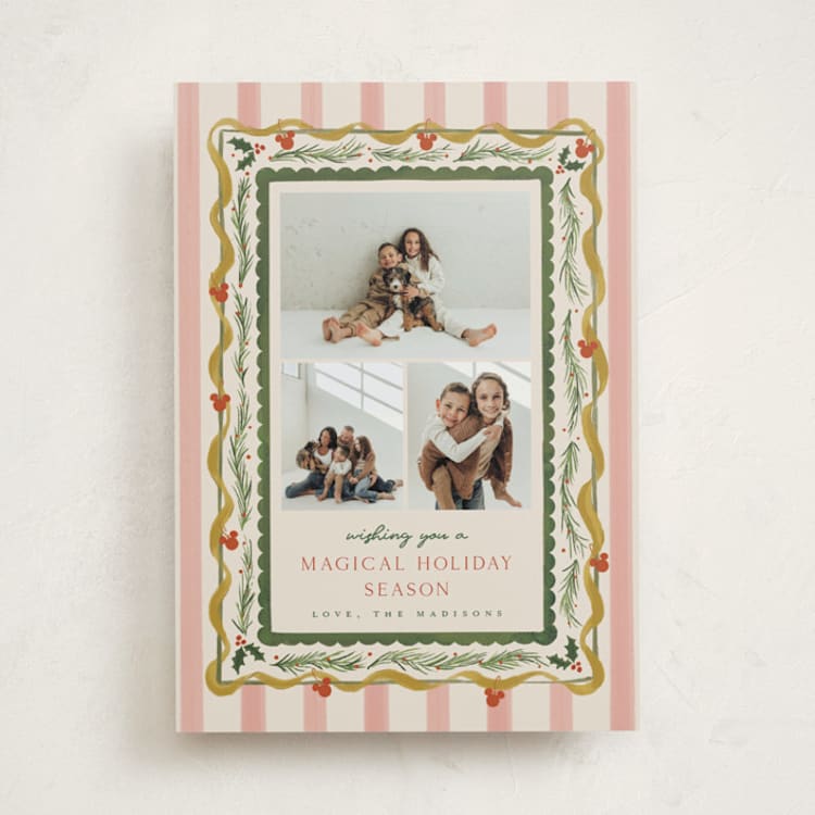 "Disney Stripes Mickey" - Holiday Cards in Holly Berry by Vera Lim - Front