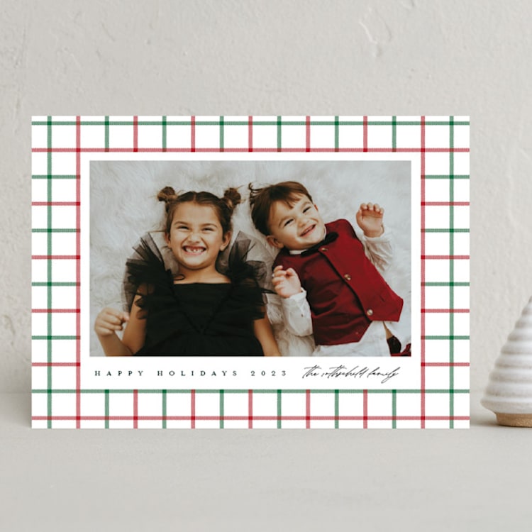 "Christmas Plaid" - Holiday Cards in Holly Berry by Erica Krystek - Front
