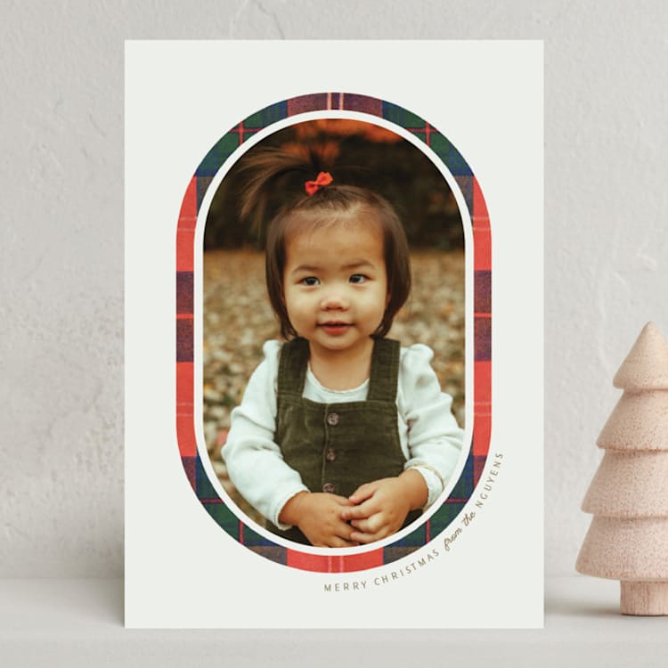 "Soft Tartan" - Holiday Cards in Cranberry by Ellis - Front