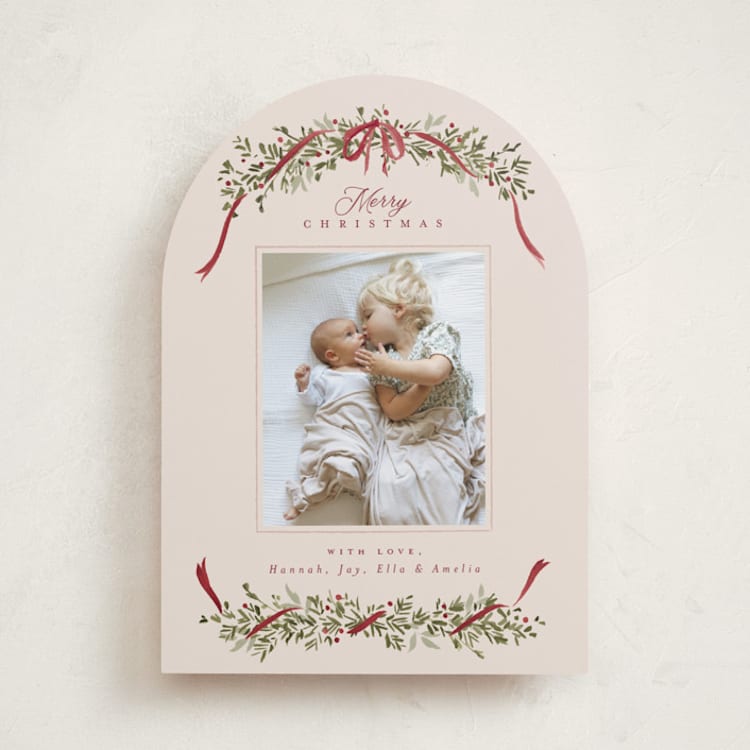 "Boughs of Pine" - Holiday Cards in Peppermint by Everett Paper Goods - Front