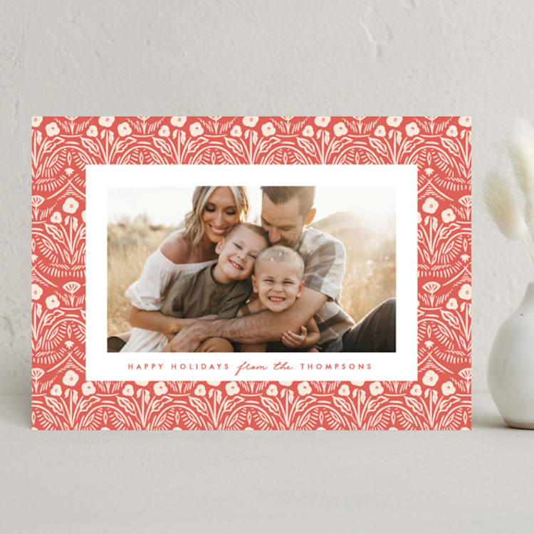"Winter Folk Floral" - Holiday Cards in Peppermint by Julie Murray - Front