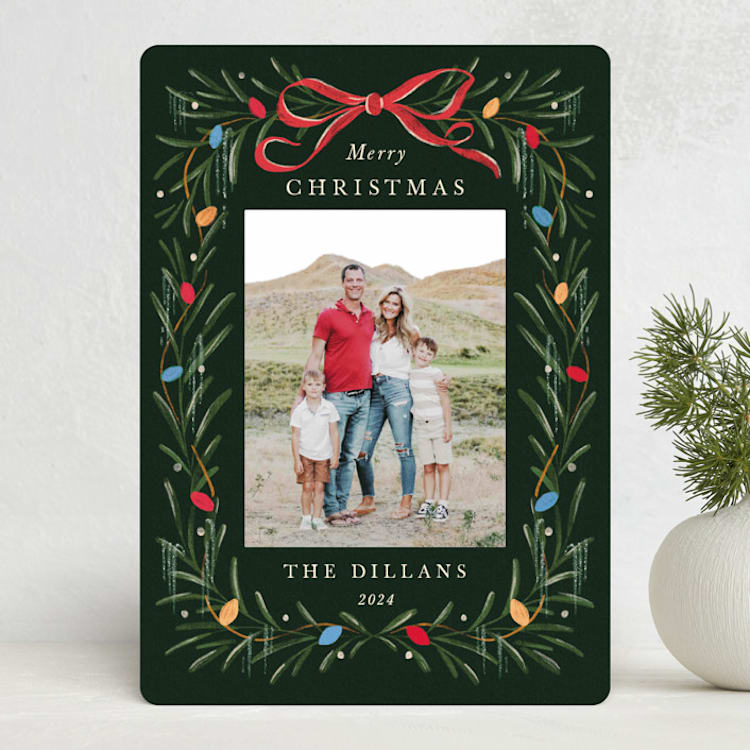 "Tinsel Wreath" - Holiday Cards in Evergreen by leslie hamer - Front