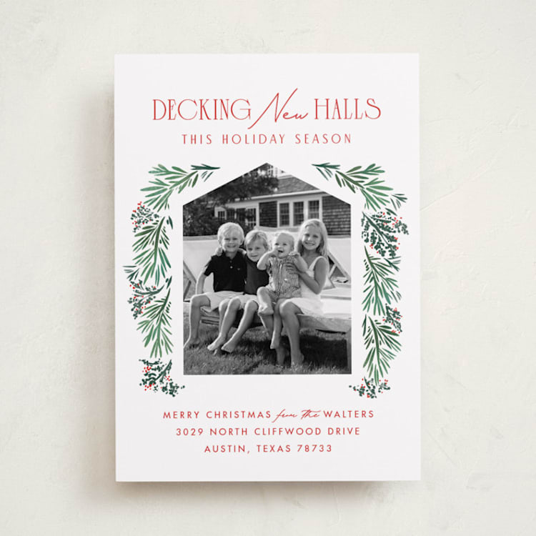 "Decking New Halls" - Holiday Cards in Holly Berry by Julie Murray - Front