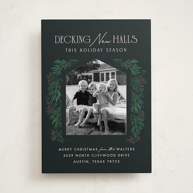"Decking New Halls" - Holiday Cards in Midnight Forest by Julie Murray - Front