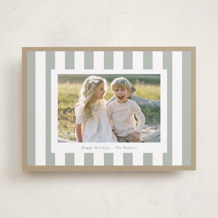 "Linen Stripes" - Holiday Cards in Sage by Angela Thompson - Front