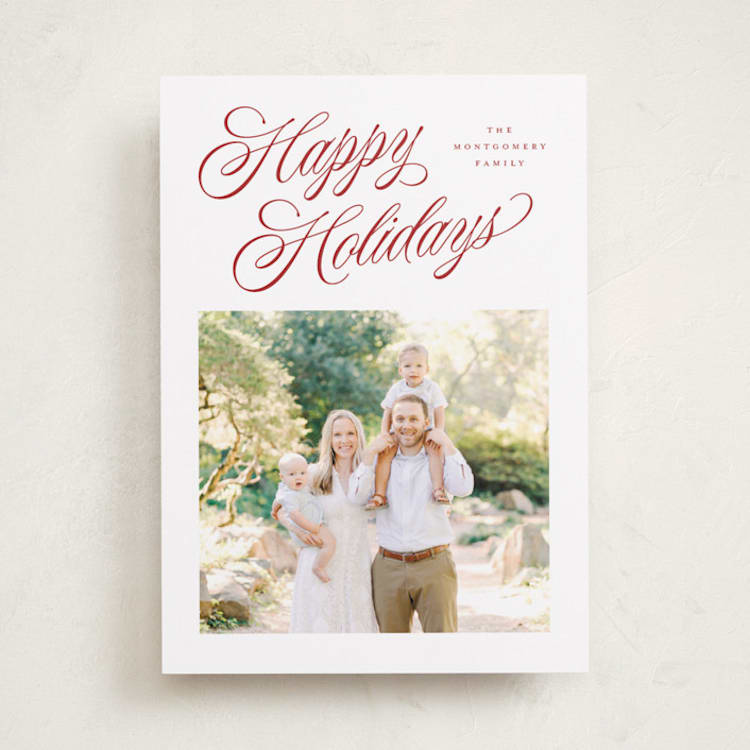 "Holiday Flourish" - Holiday Cards in Holly Berry by Wildfield Paper Co - Front