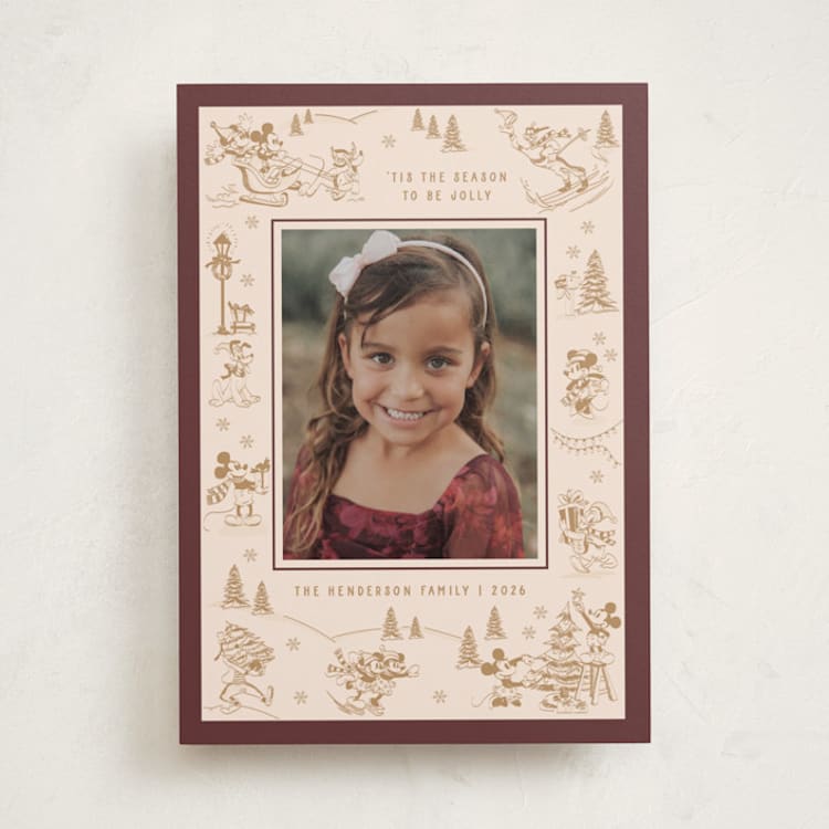 "Disney's Mickey Toile" - Holiday Cards in Caramel by Teju Reval - Front