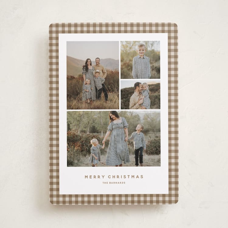 "Gingham grid" - Holiday Cards in Tan by Stacey Meacham - Front