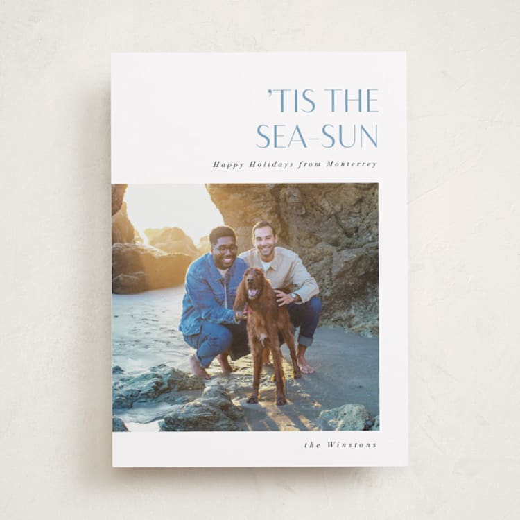 "Tis the Sea-Sun" - Holiday Cards in Sea spray by Corinne Malesic - Front