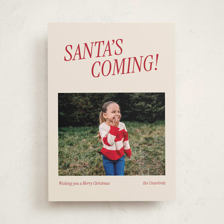 "Santa's Coming" - Holiday Cards in Candy Cane by Angela Garrick - Front