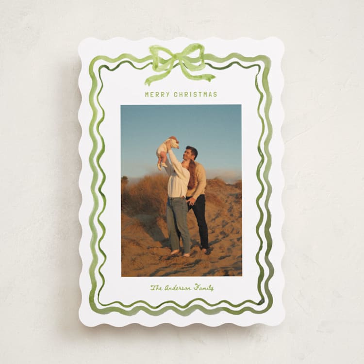 "watercolor ribbon frame" - Holiday Cards in Sage by Cass Loh - Front