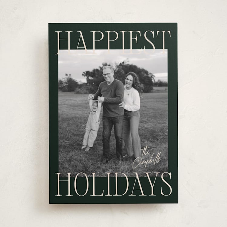 "Glam Greeting" - Holiday Cards in Evergreen by Ekko Studio - Front