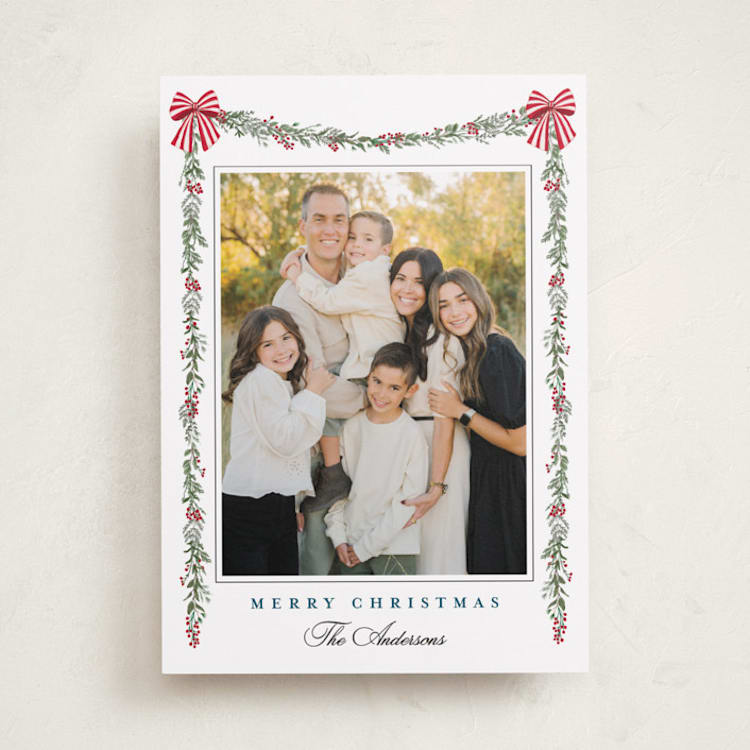 "Holly & Bows" - Holiday Cards in Candy Cane by Susan Moyal - Front
