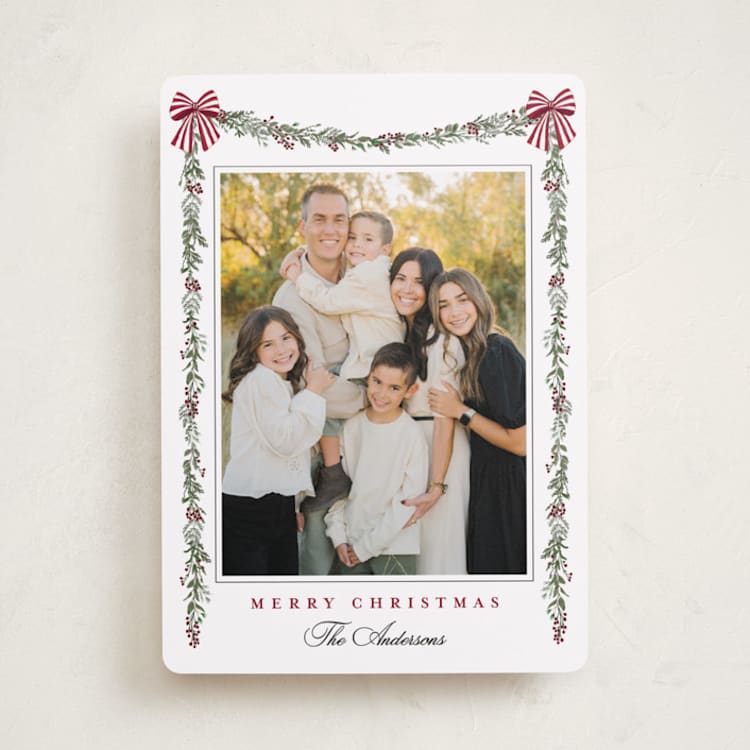 "Holly & Bows" - Holiday Cards in Mulled Wine by Susan Moyal - Front