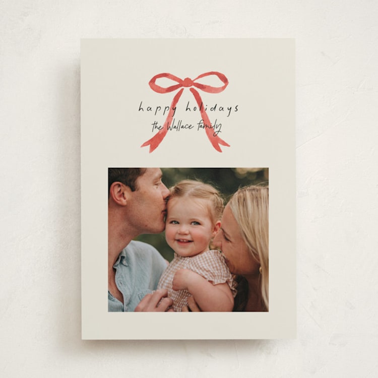 "Painted Bow" - Holiday Cards in Peppermint by Laura Hankins - Front