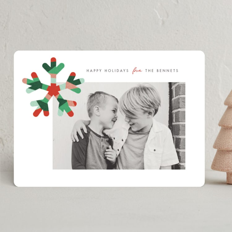"Graphic Snowflake" - Holiday Cards in Holly Berry by Jen Banks - Front