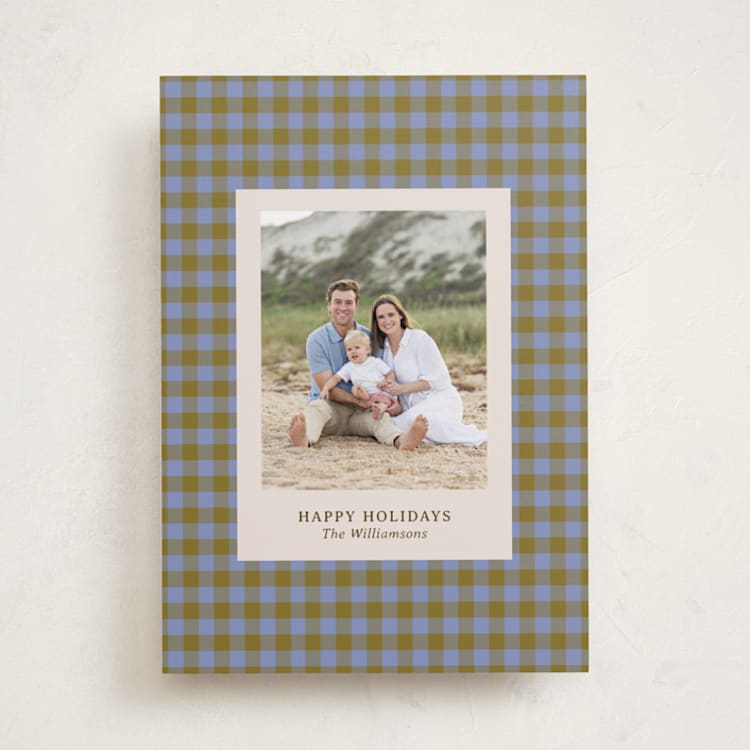 "Cozy Gingham" - Holiday Cards in Blueberry by Beth Vassalo - Front