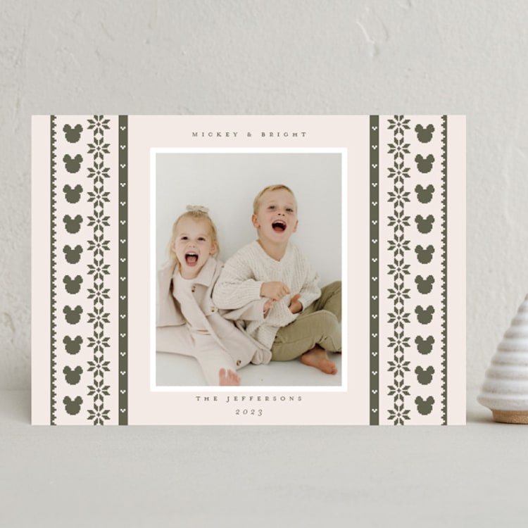 "Disney's Fair Isle Mickey" - Holiday Cards in Pine by Hudson meet Rose - Front