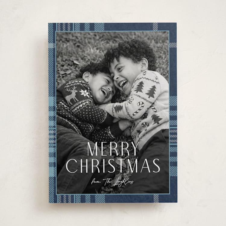 "Foiled plaid" - Holiday Cards in Navy by Annie Holmquist - Front